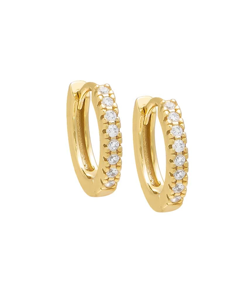 Front of a size 12 MM CZ Mini Huggie Earring Gold 12 MM in Gold by By Adina Eden. | dia_product_style_image_id:292130